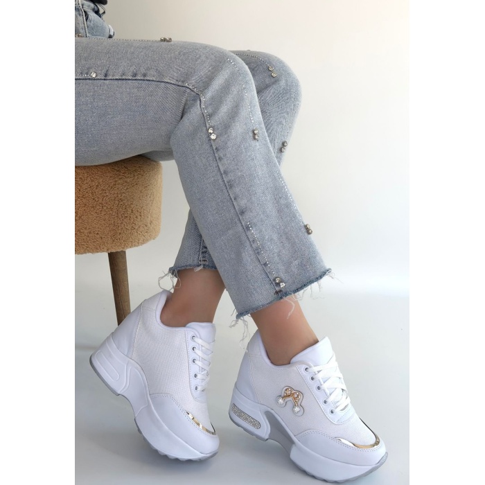 Wody Beyaz Cilt Simli Bağcıklı Spor Ayakkabı - Lisinya