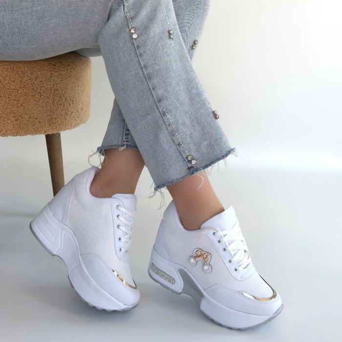 Wody Beyaz Cilt Simli Bağcıklı Spor Ayakkabı - Lisinya