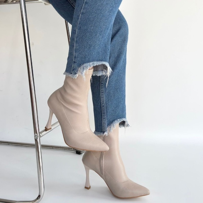 Orjen Bej Cilt Streç Topuklu Bot - Lisinya