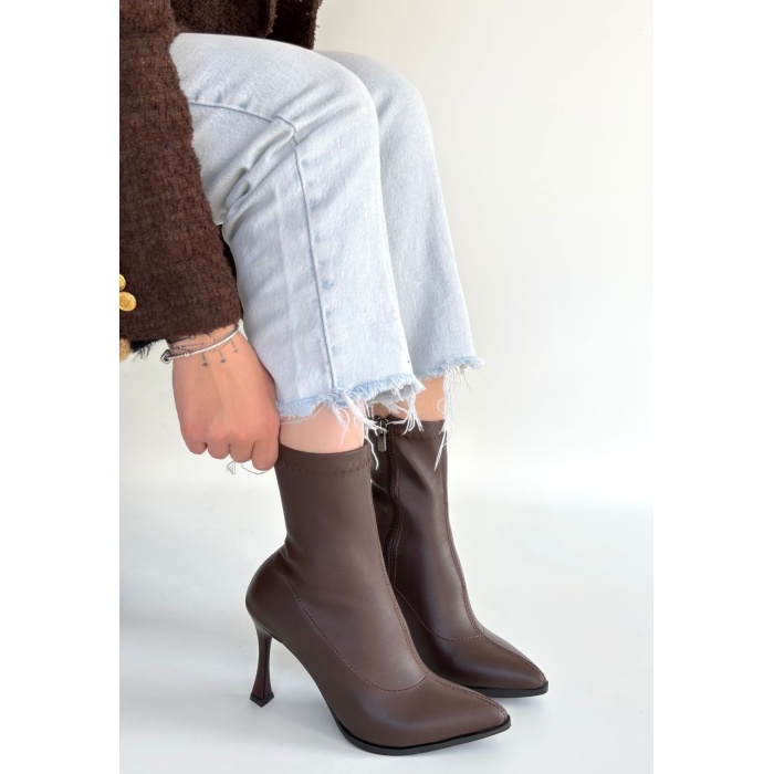 Orjen Kahverengi Cilt Streç Topuklu Bot - Lisinya