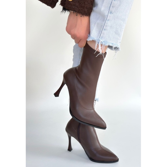 Orjen Kahverengi Cilt Streç Topuklu Bot - Lisinya