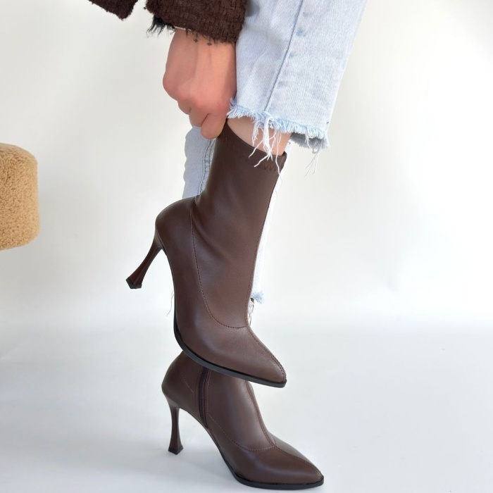 Orjen Kahverengi Cilt Streç Topuklu Bot - Lisinya