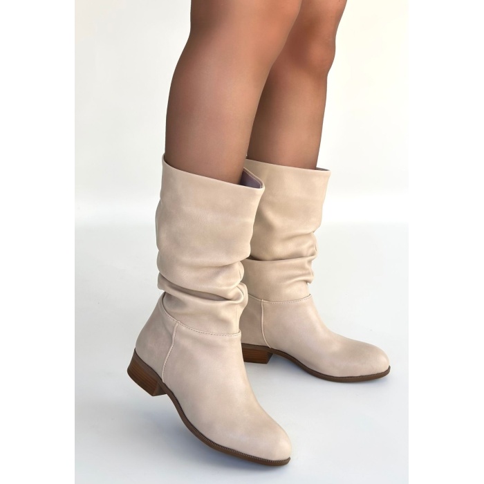 Plod Bej Cilt Körüklü Çizme - Lisinya