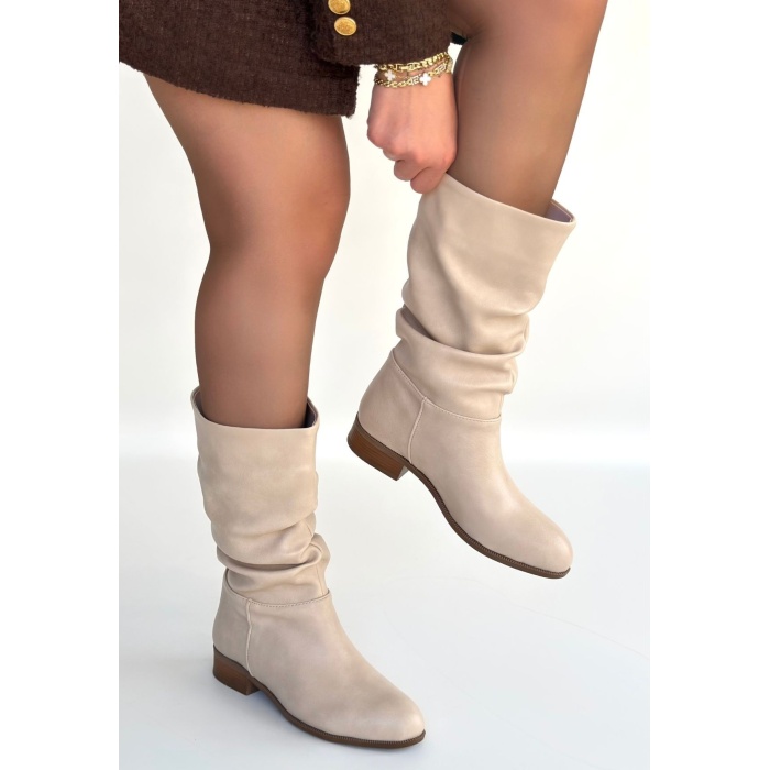 Plod Bej Cilt Körüklü Çizme - Lisinya