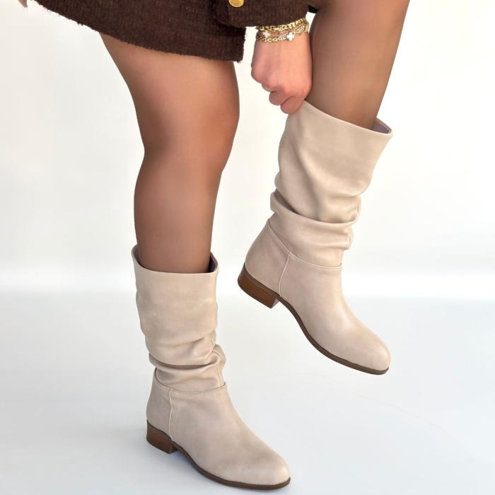 Plod Bej Cilt Körüklü Çizme - Lisinya