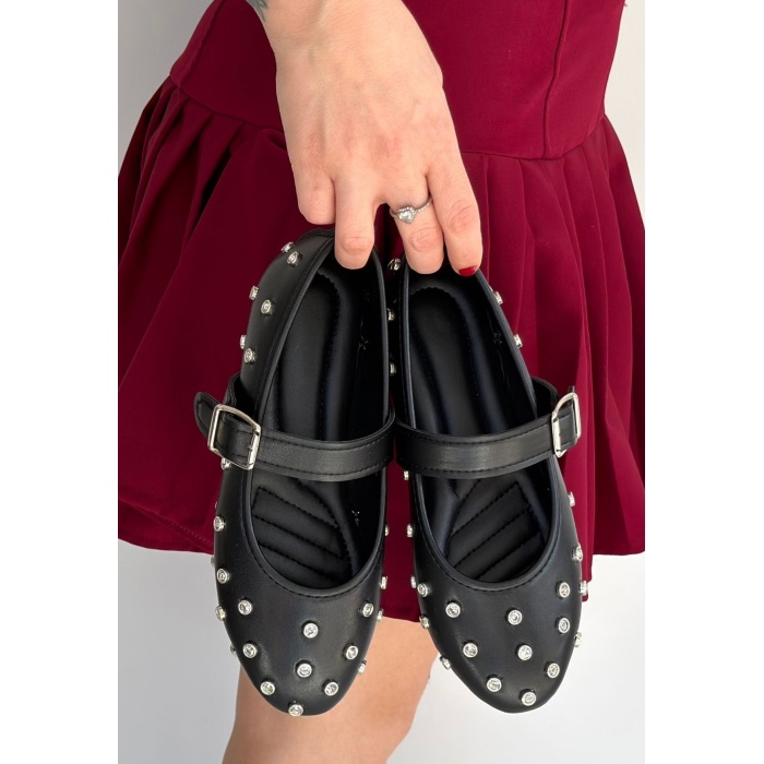 Ritta Siyah Cilt Kemerli Babet Ayakkabı - Lisinya