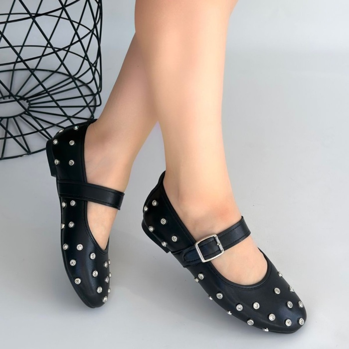 Ritta Siyah Cilt Kemerli Babet Ayakkabı - Lisinya