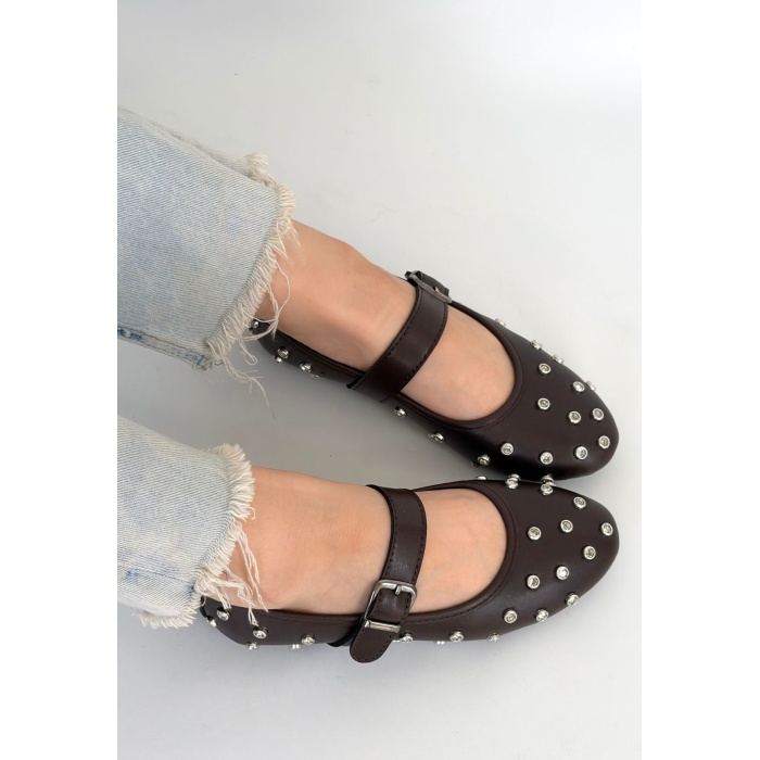 Ritta Kahverengi Cilt Kemerli Babet Ayakkabı - Lisinya