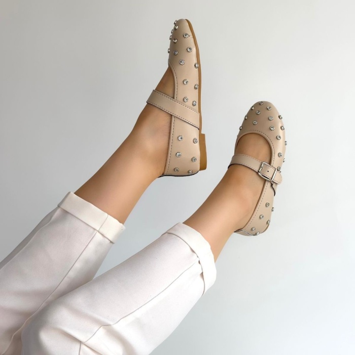 Ritta Bej Cilt Kemerli Babet Ayakkabı - Lisinya