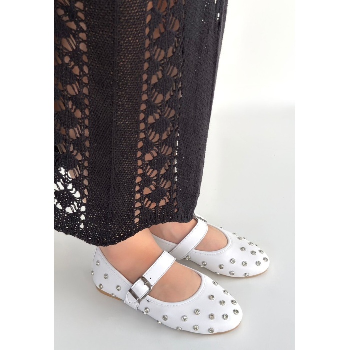 Ritta Beyaz Cilt Kemerli Babet Ayakkabı - Lisinya