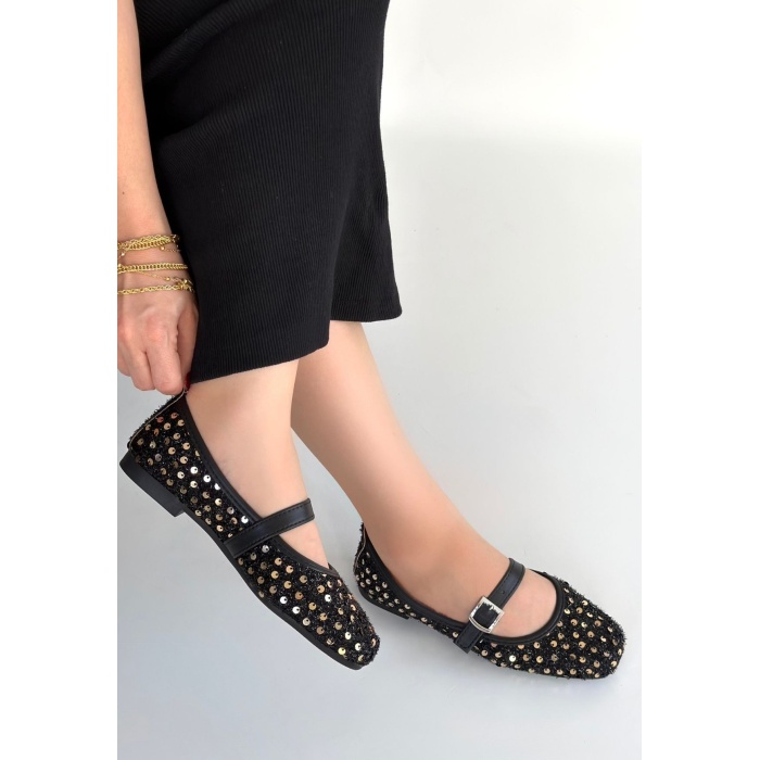 Moden Siyah Süet Babet Ayakkabı - Lisinya