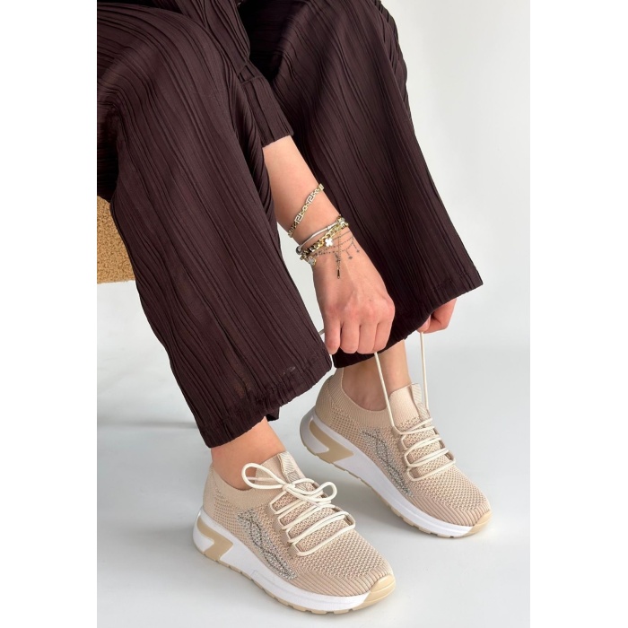 Belan Bej Triko Bağcıklı Spor Ayakkabı - Lisinya