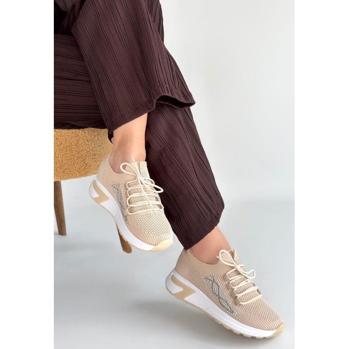 Belan Bej Triko Bağcıklı Spor Ayakkabı - Lisinya