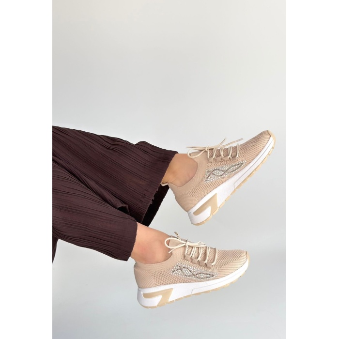 Belan Bej Triko Bağcıklı Spor Ayakkabı - Lisinya