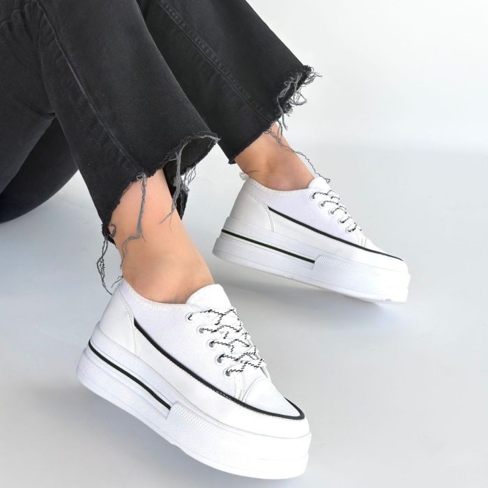 Dalen Beyaz Keten Bağcıklı Spor Ayakkabı - Lisinya