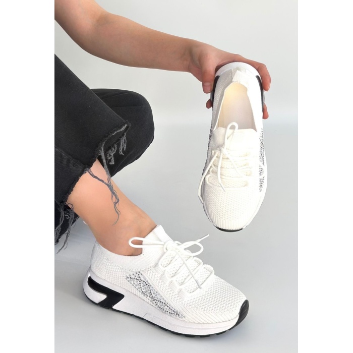 Belan Beyaz Triko Bağcıklı Spor Ayakkabı - Lisinya