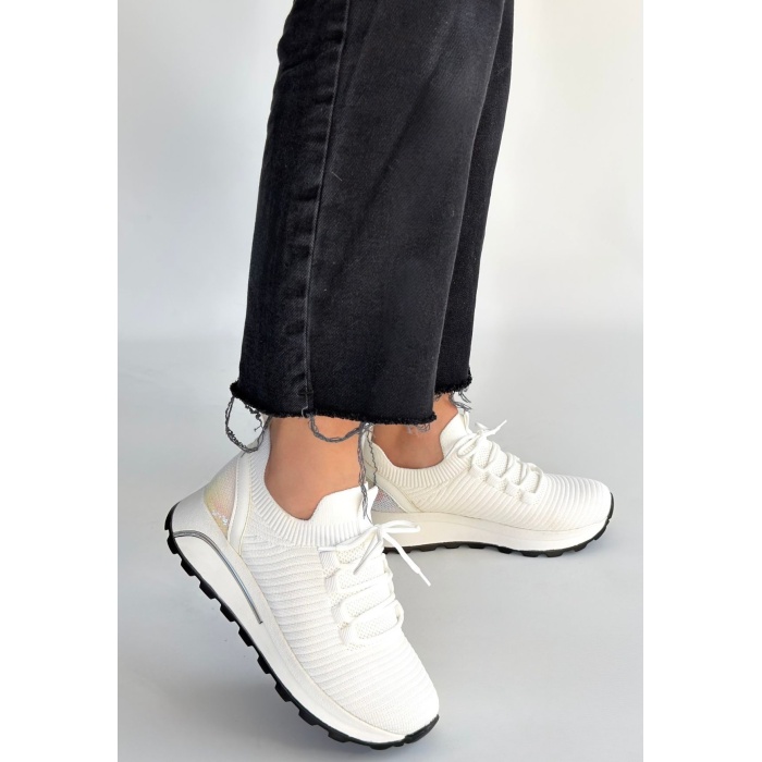 Feort Beyaz Triko Bağcıklı Spor Ayakkabı - Lisinya