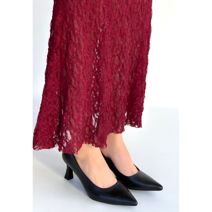 Mırta Siyah Cilt Topuklu Ayakkabı - Lisinya