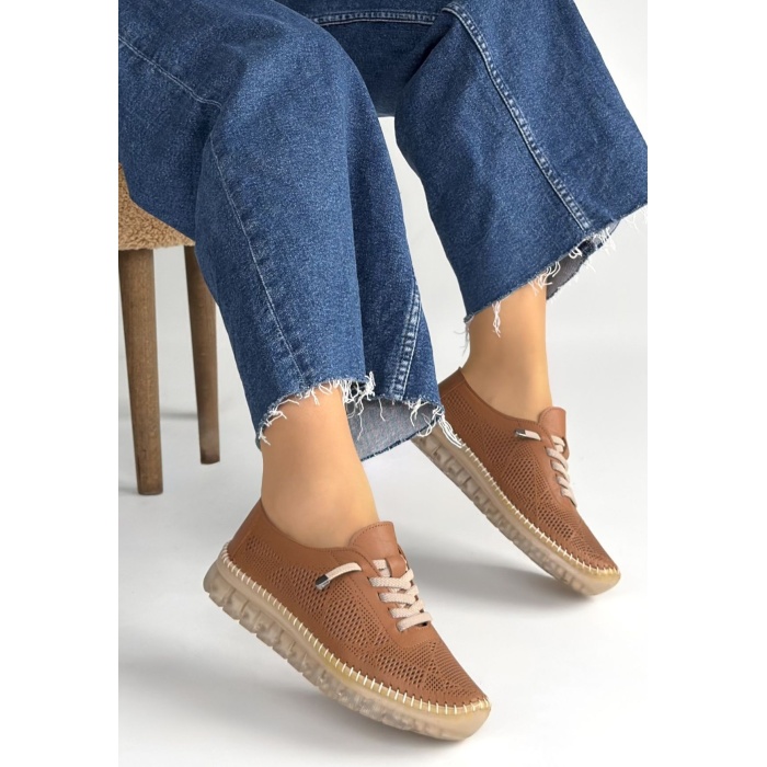 Merja Taba Deri Bağcıklı Spor Ayakkabı - Lisinya