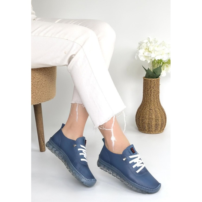 Jiten Mavi Deri Bağcıklı Spor Ayakkabı - Lisinya