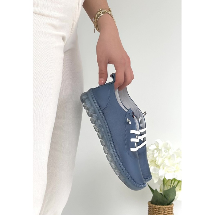 Jiten Mavi Deri Bağcıklı Spor Ayakkabı - Lisinya