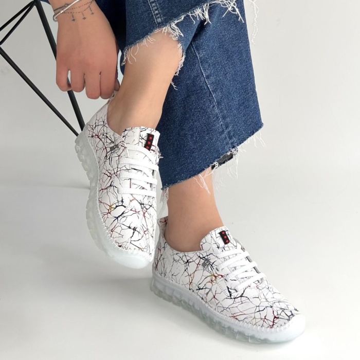 Kinte Beyaz Desenli Deri Bağcıklı Spor Ayakkabı - Lisinya