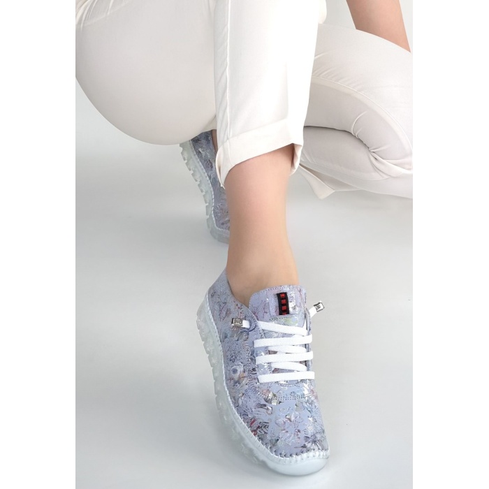 Kinte Lila Desenli Deri Bağcıklı Spor Ayakkabı - Lisinya