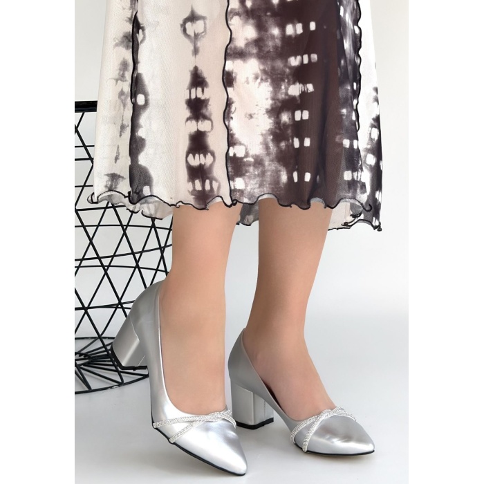 Rewin Gümüş Cilt Topuklu Ayakkabı - Lisinya