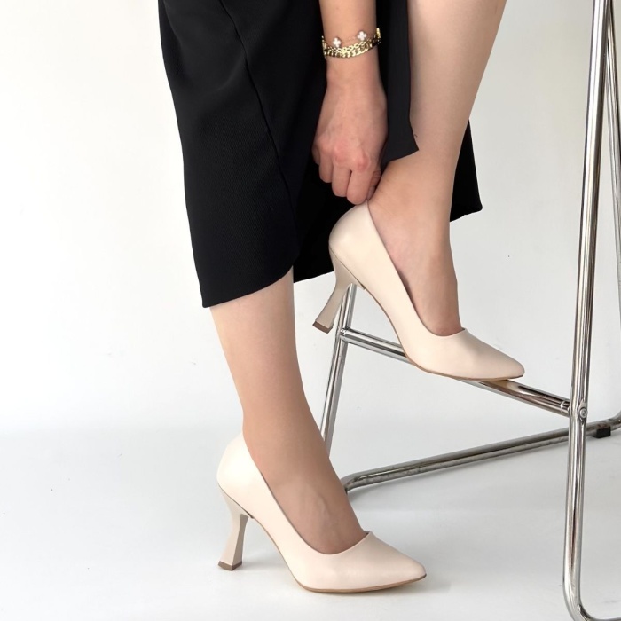 Meyli Bej Cilt Topuklu Ayakkabı - Lisinya