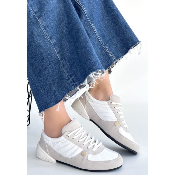 Jawen Gri Nubuk Beyaz Detaylı Spor Ayakkabı - Lisinya