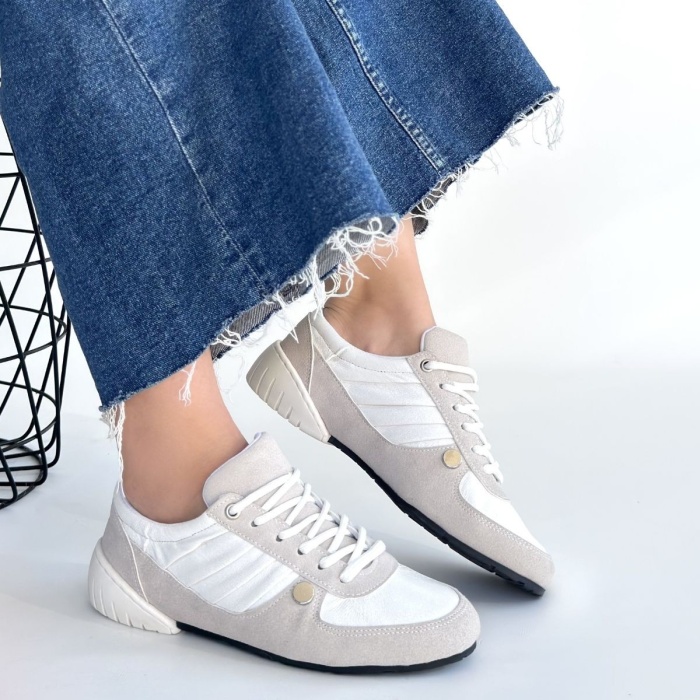 Jawen Gri Nubuk Beyaz Detaylı Spor Ayakkabı - Lisinya