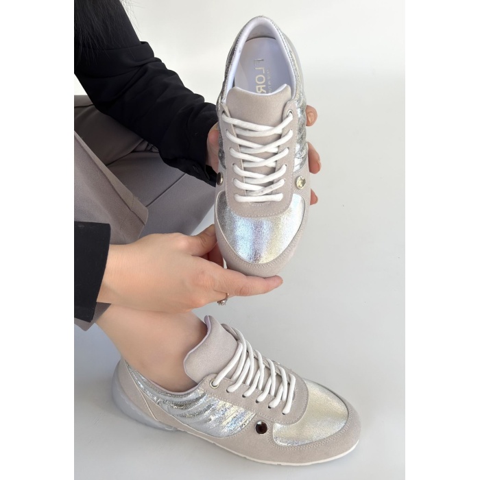 Jawen Gri Nubuk Gümüş Detaylı Spor Ayakkabı - Lisinya