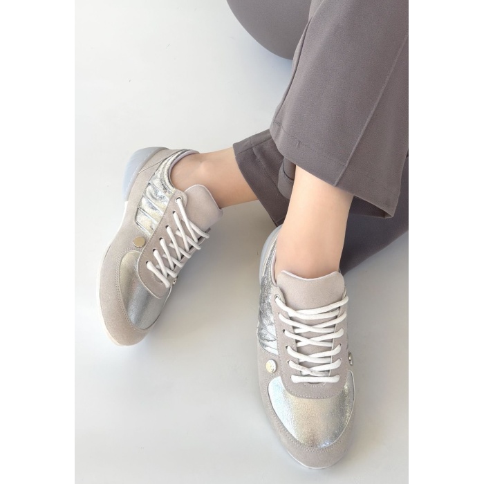 Jawen Gri Nubuk Gümüş Detaylı Spor Ayakkabı - Lisinya