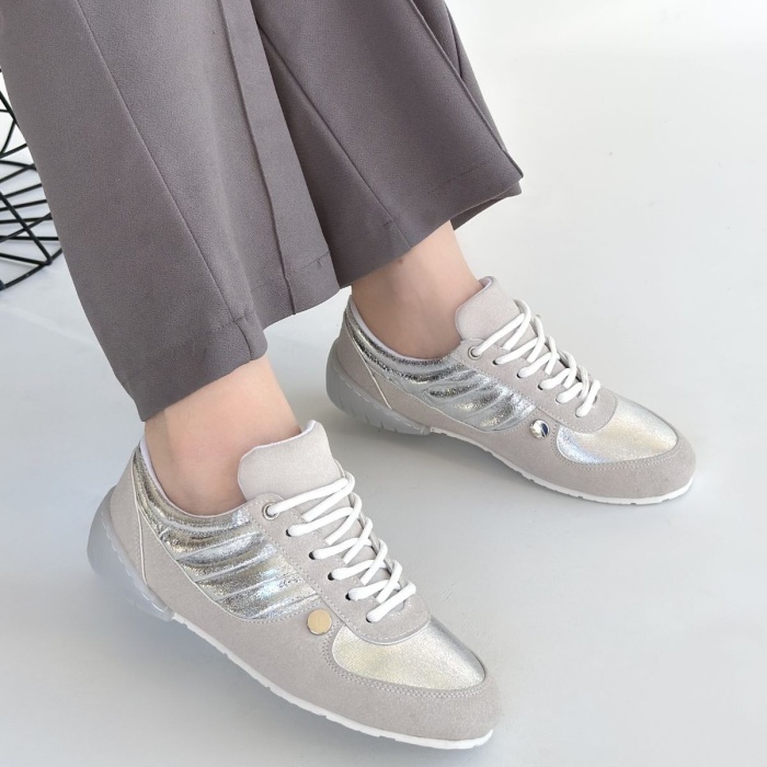 Jawen Gri Nubuk Gümüş Detaylı Spor Ayakkabı - Lisinya