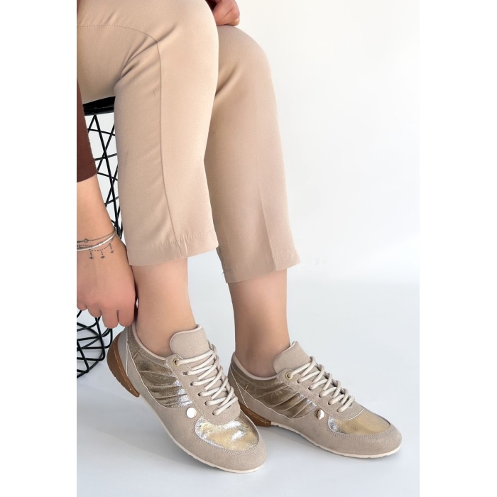 Jawen Bej Nubuk Gold Detaylı Spor Ayakkabı - Lisinya