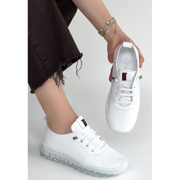 Kitta Beyaz Deri Bağcıklı Spor Ayakkabı - Lisinya