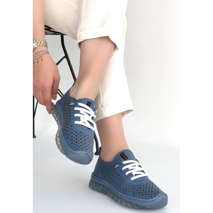 Otja Mavi Deri Lazerli Bağcıklı Spor Ayakkabı - Lisinya