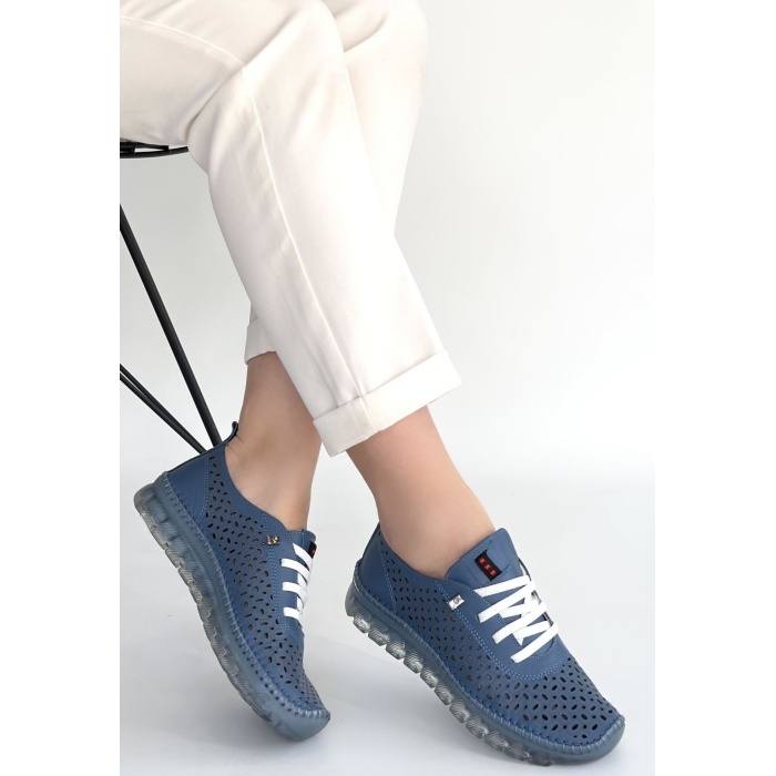 Otja Mavi Deri Lazerli Bağcıklı Spor Ayakkabı - Lisinya