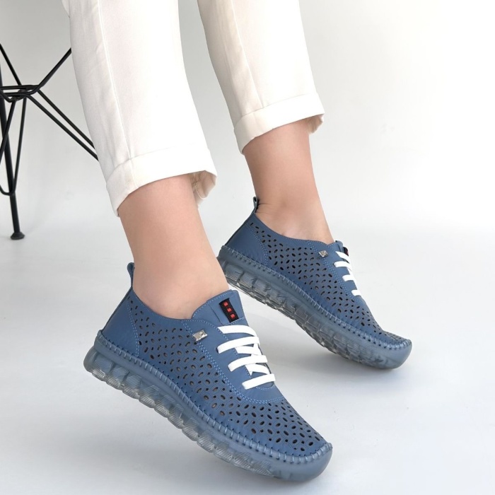 Otja Mavi Deri Lazerli Bağcıklı Spor Ayakkabı - Lisinya