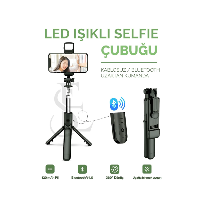 Led Işıklı Selfie Çubuğu Bluetooth Kumandalı Kablosuz Tripot Selfie Monopod Selfie Stick ( Lisinya )