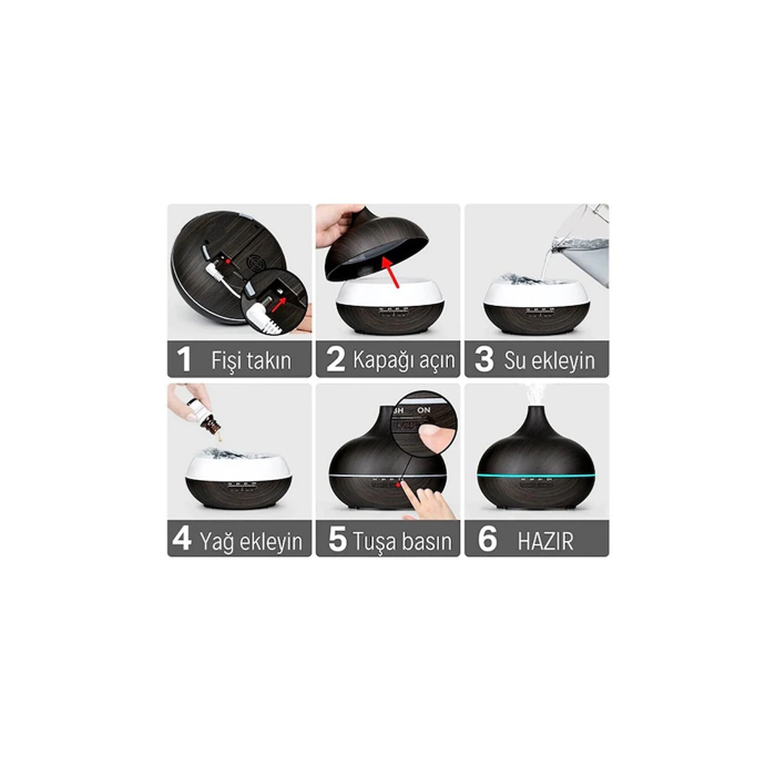 Hava Nemlendirici 7 Led Işıklı Aromatik Oda Kokusu 550 Ml Kahve Aroma Difüzörü Buhar Makinası - Lisinya