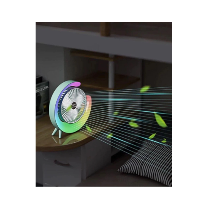 Masaüstü Vantilatör Usb Şarjlı Rgb Led Işıklı 3 Kademeli 180° Ayarlanabilir Soğutucu Fan Yeşil - Lisinya