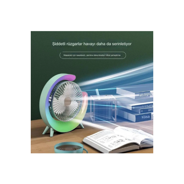Masaüstü Vantilatör Usb Şarjlı Rgb Led Işıklı 3 Kademeli 180° Ayarlanabilir Soğutucu Fan Mavi - Lisinya