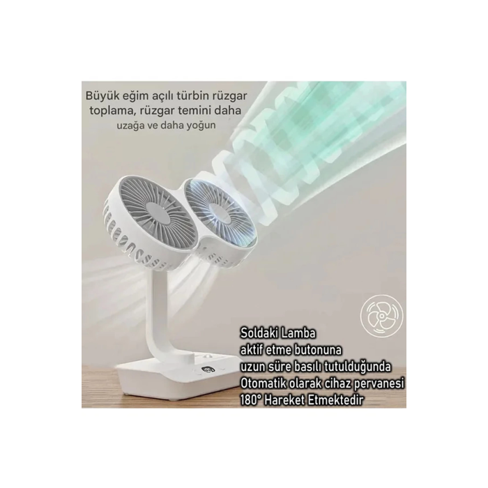 Masaüstü Dijital Ekranlı Çift Fanlı Led Işıklı Soğutucu Fan Ev Ofis Şarjlı Vantilatör - Lisinya