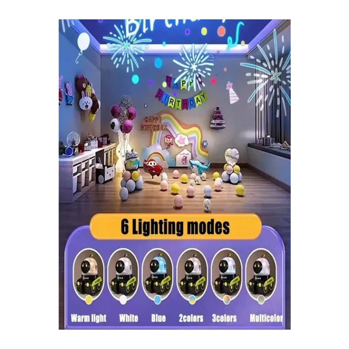 Robot Projeksiyon Gece Lambası Hoparlörlü Şarjlı Yıldızlı Gökyüzü Temalı Led Projeksiyon Lambası - Lisinya