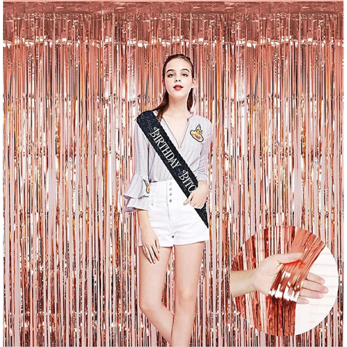 Rose Gold Püsküllü Kapı Perdesi - Parti, Bekarlığa Veda, Doğum Günü 1x2 M - Lisinya