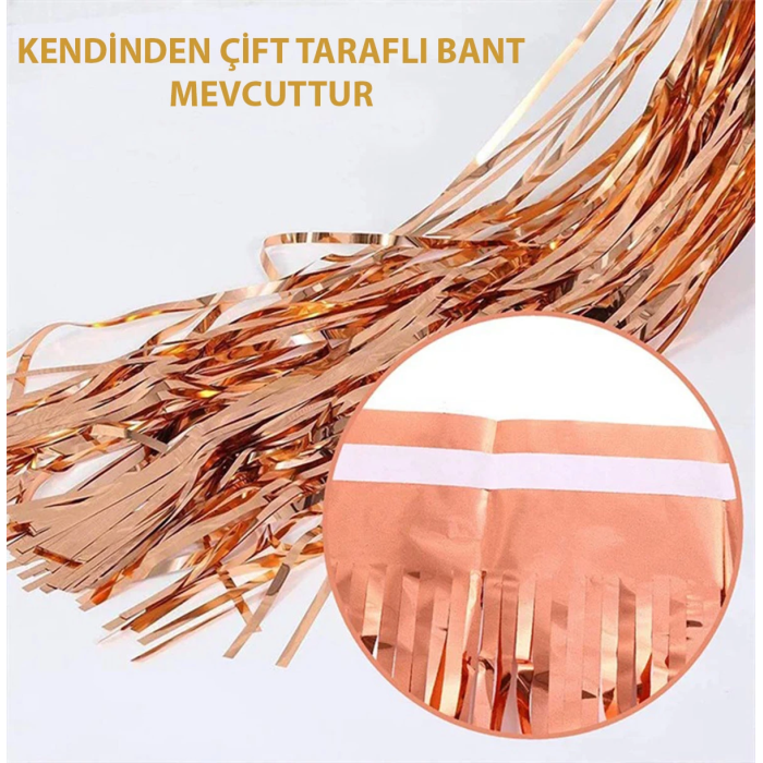 Rose Gold Püsküllü Kapı Perdesi - Parti, Bekarlığa Veda, Doğum Günü 1x2 M - Lisinya