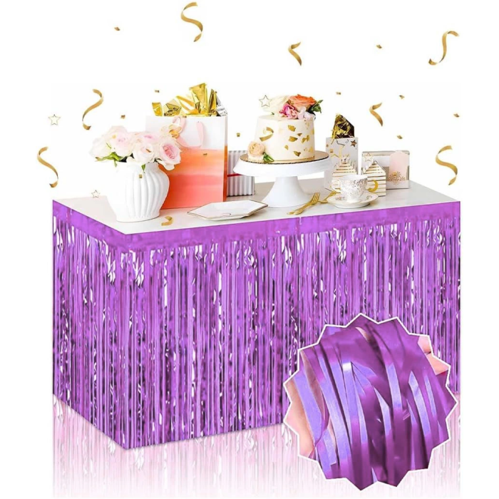Kendinden Yapışkanlı Mor Metalize Püsküllü Masa Eteği – 75 X 275 Cm Parti Süslemesi - Lisinya