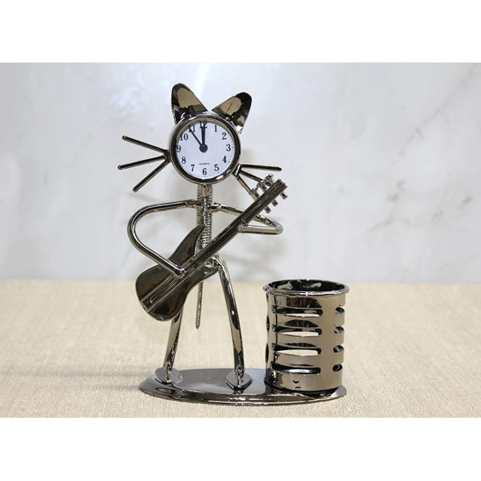 Metal Gitar Çalan Kedi Müzisyen Saat Ve Kalemlik Alk4345 - Lisinya