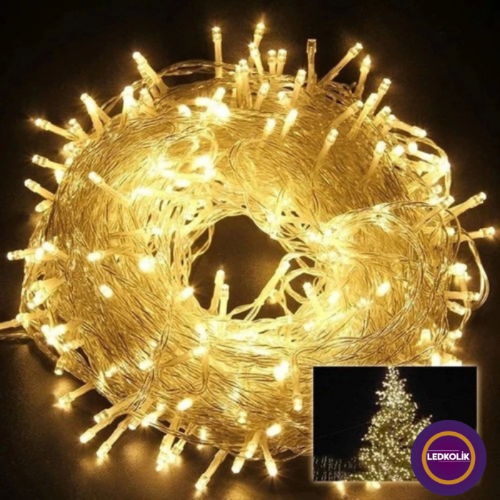 Yılbaşı Aydınlatması 100 Led Perde Hortum Sıcak Beyaz Işık - 10 Metre Dekoratif Şeffaf Kablolu Süs - Lisinya